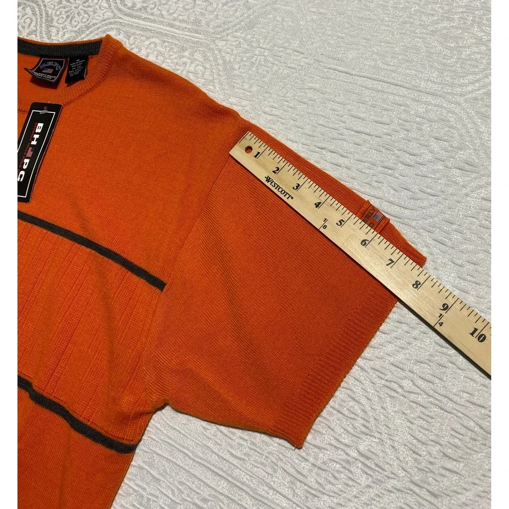 BHPC Beverly Hills Polo Club Orange‎ Gray Striped Knit T-Shirt Medium